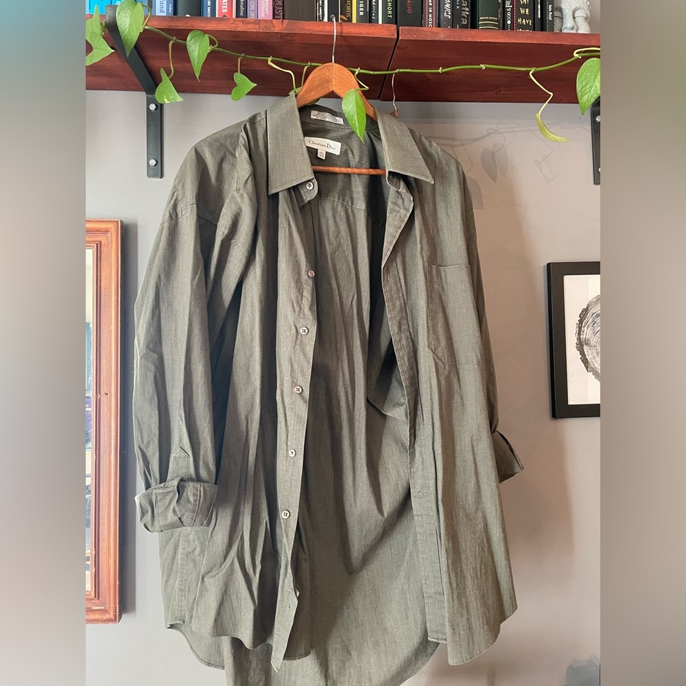 Christian Dior Olive/Gery Oversized Dress Shirt